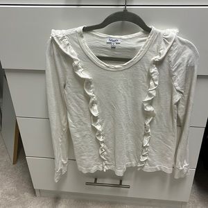 Splendid ruffled long sleeve off white cotton top